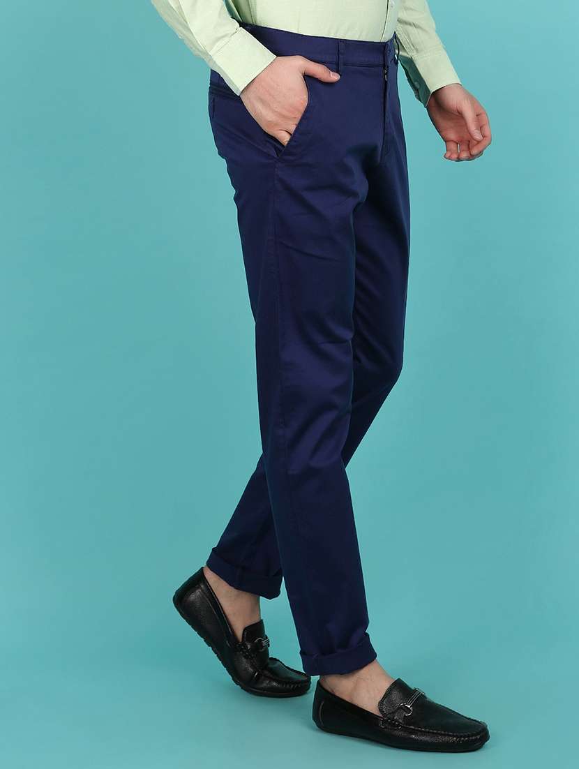 blue cotton blend casual trouser - 21143172 -  Standard Image - 1