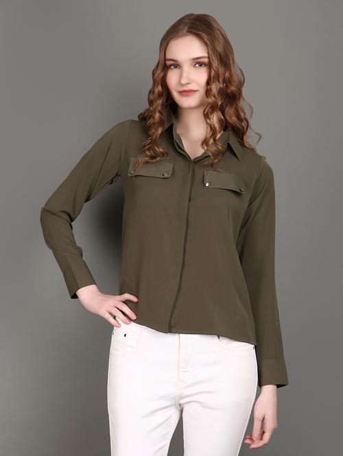 women solid collared long sleeves shirt - 21143343 - Standard Image - 0