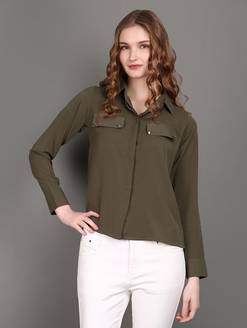 women solid collared long sleeves shirt - 21143343 - Zoom Image - 0