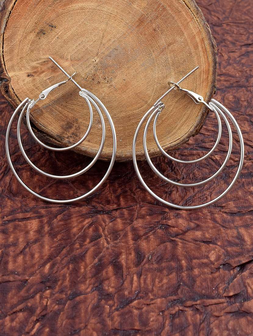 women silver brass hoop earring - 21143577 -  Zoom Image - 0