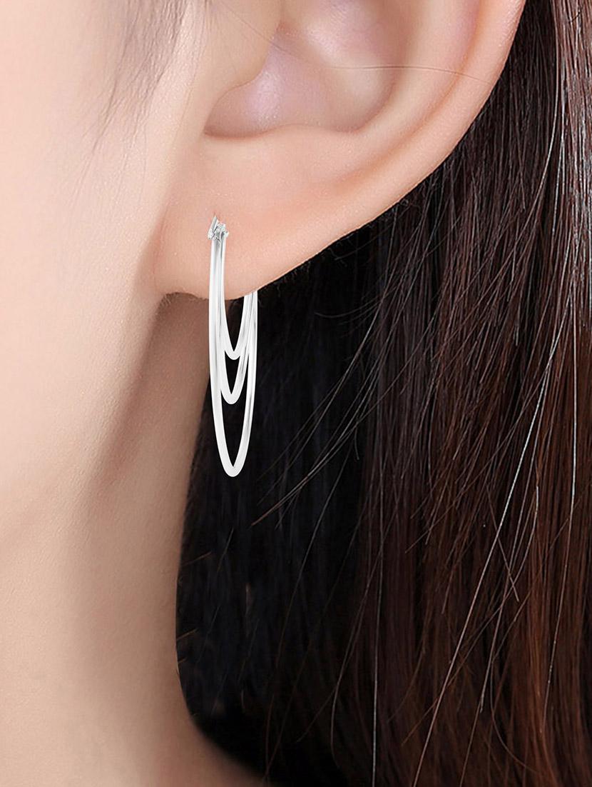 women silver brass hoop earring - 21143577 - Standard Image - 4