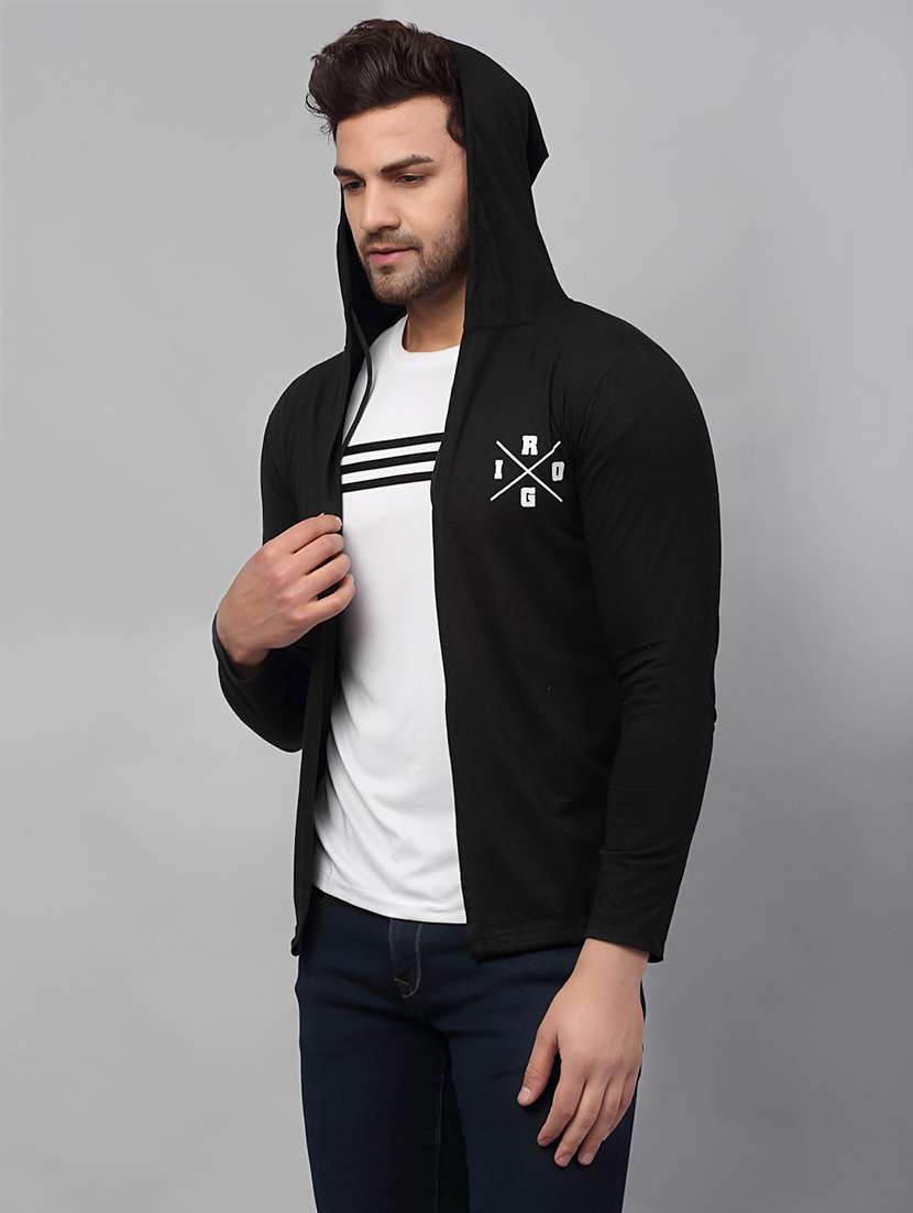 men black back print hooded cotton full sleeve cardigan - 21143592 -  Standard Image - 1