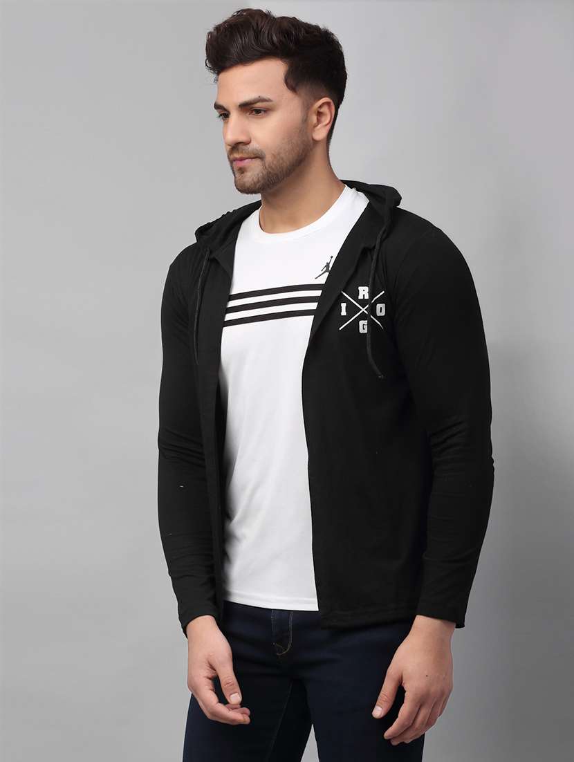 men black back print hooded cotton full sleeve cardigan - 21143592 -  Standard Image - 4
