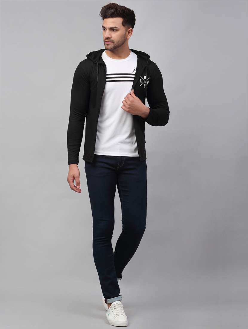 men black back print hooded cotton full sleeve cardigan - 21143592 -  Standard Image - 6