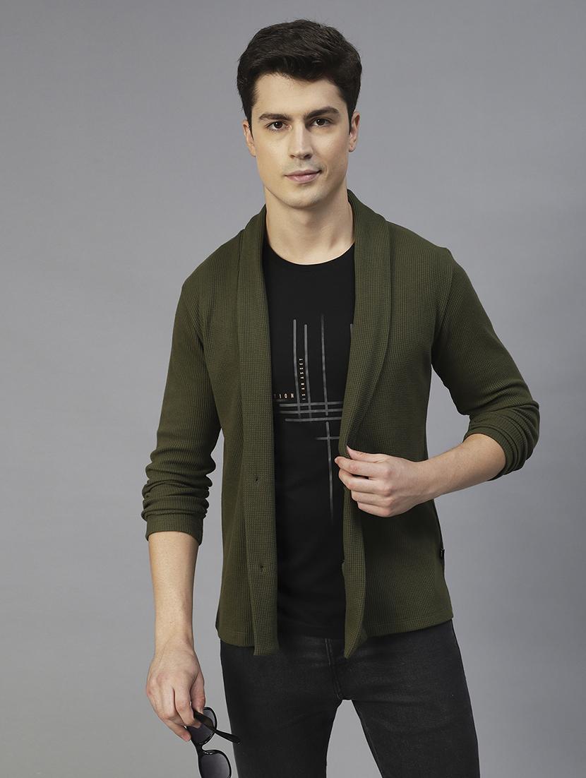 men solid full sleeves cardigan - 21143593 - Standard Image - 1