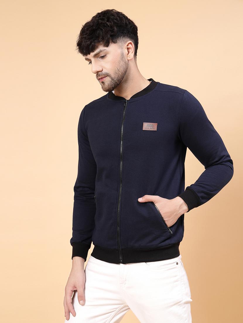 men navy blue solid long sleeve casual jacket - 21143598 -  Zoom Image - 0