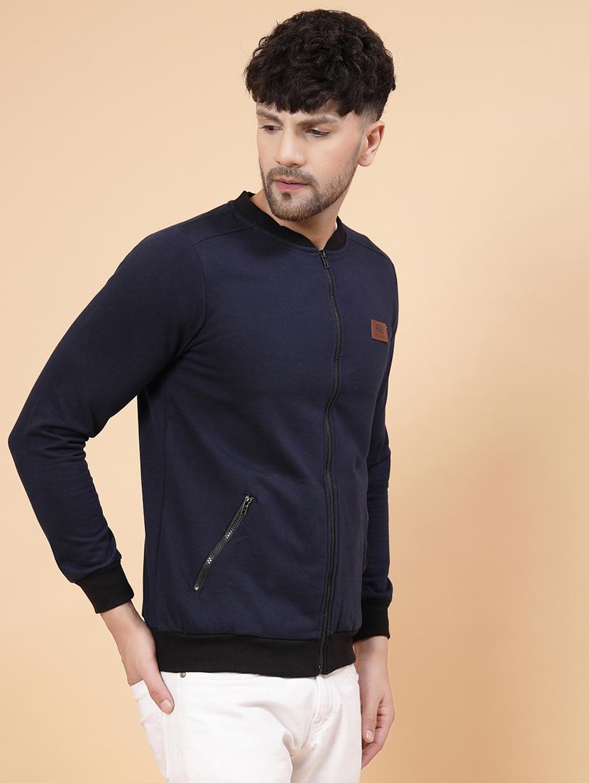 men navy blue solid long sleeve casual jacket - 21143598 -  Standard Image - 1