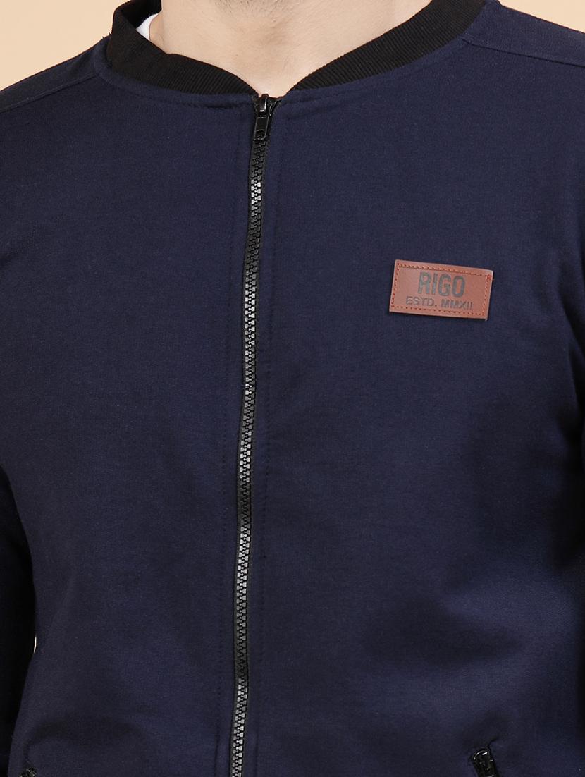 men navy blue solid long sleeve casual jacket - 21143598 - Standard Image - 6