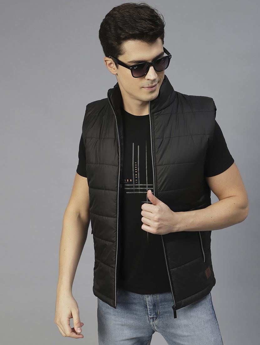 men black solid sleeveless quilted jacket - 21143614 - Standard Image - 1