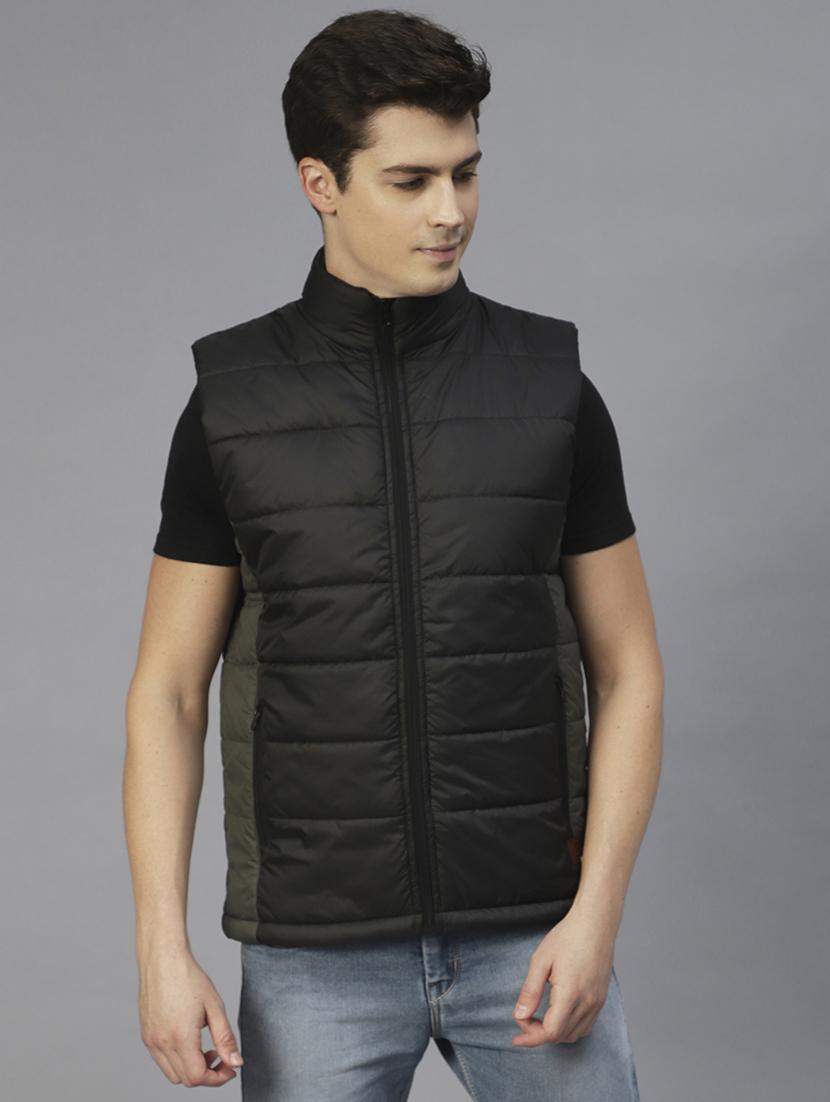 solid black sleeveless casual jacket - 21143615 - Zoom Image - 0