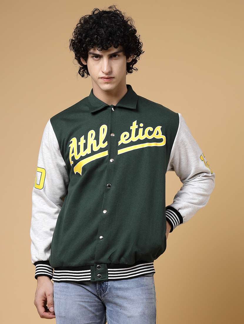 men color block long sleeve varsity jacket