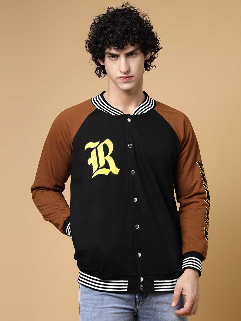 men color block long sleeve varsity jacket