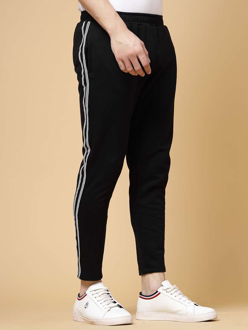 men side taped black fleece jogger - 21143679 -  Standard Image - 1