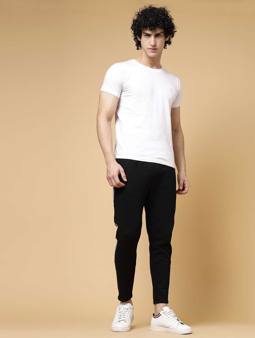 men side taped black fleece jogger - 21143679 -  Standard Image - 4