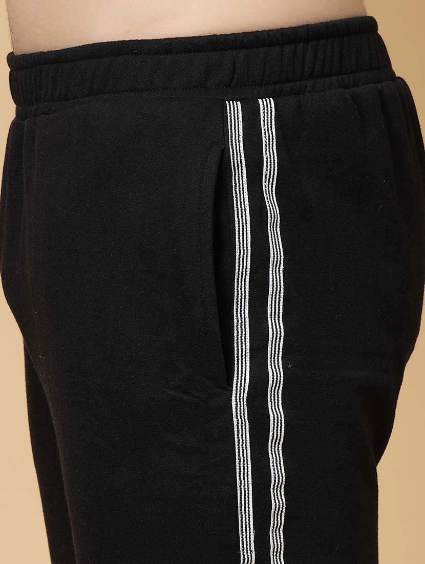 men side taped black fleece jogger - 21143679 -  Standard Image - 6