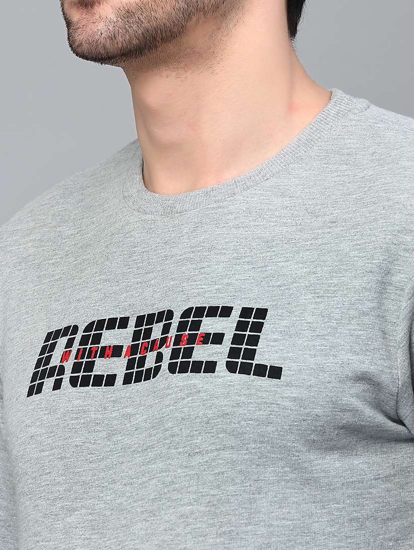 grey chest printed round neck sweatshirt - 21143707 - Standard Image - 4
