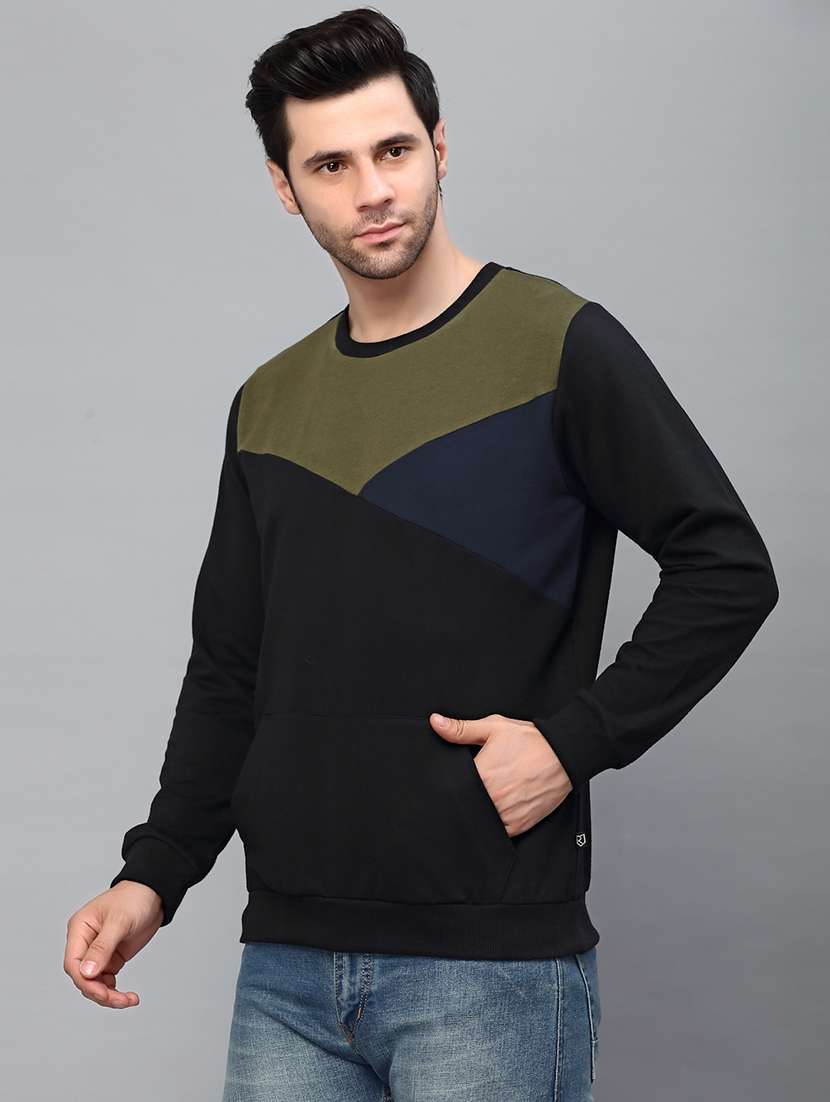 black cotton color block sweatshirt - 21143714 -  Standard Image - 1