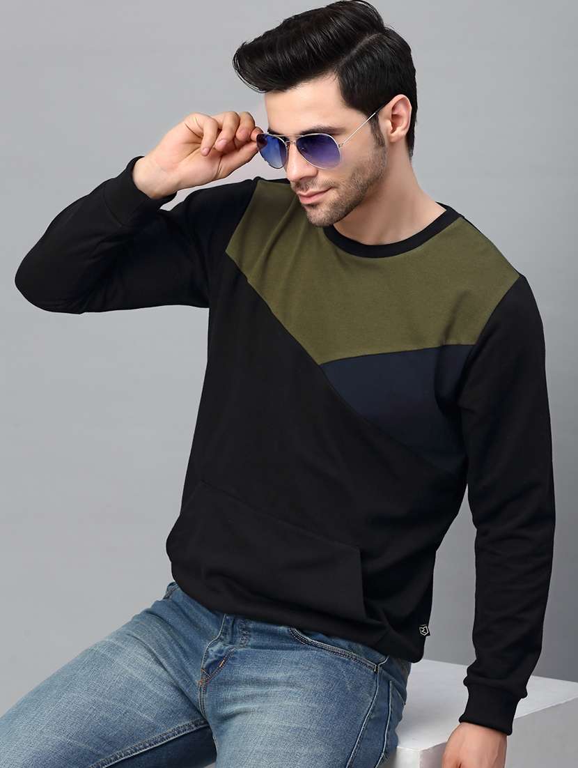 black cotton color block sweatshirt - 21143714 -  Standard Image - 4