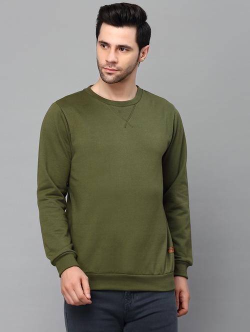 solid olive green round neck sweatshirt - 21143726 - Standard Image - 0