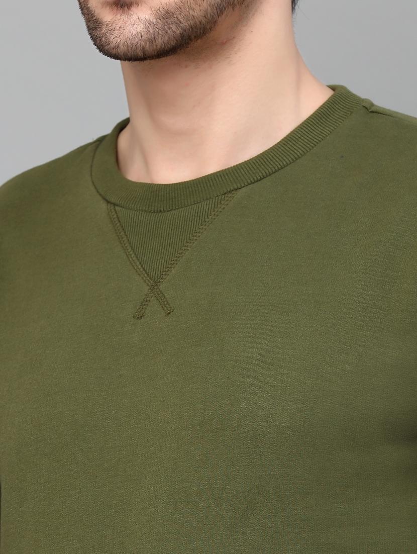 solid olive green round neck sweatshirt - 21143726 - Standard Image - 4