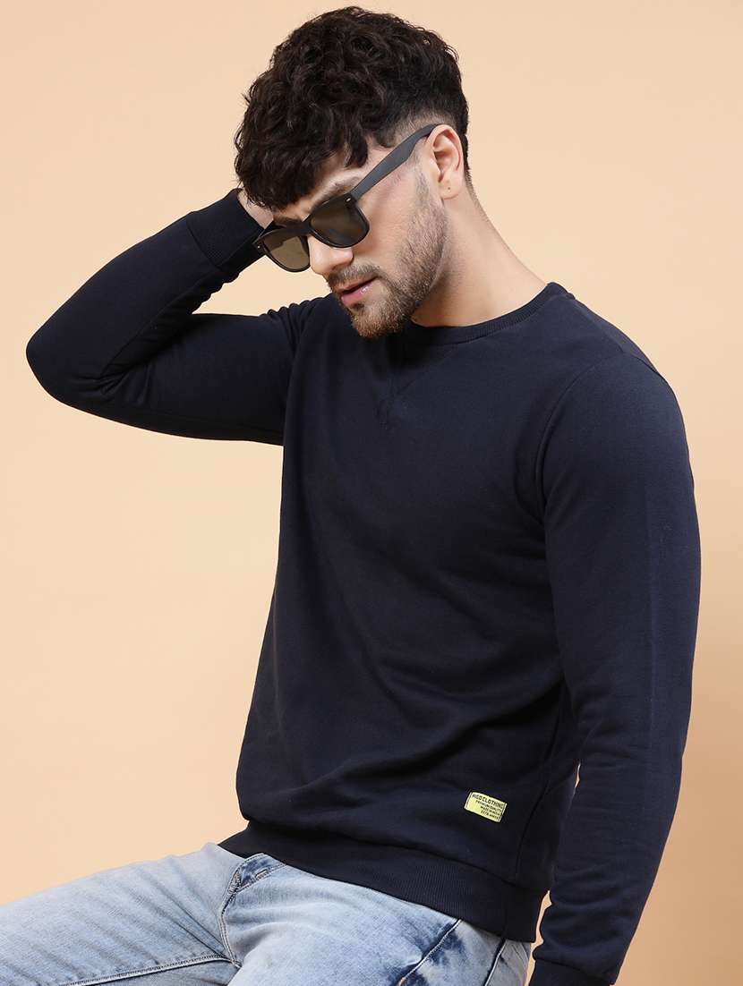 solid navy blue round neck sweatshirt - 21143730 -  Standard Image - 1