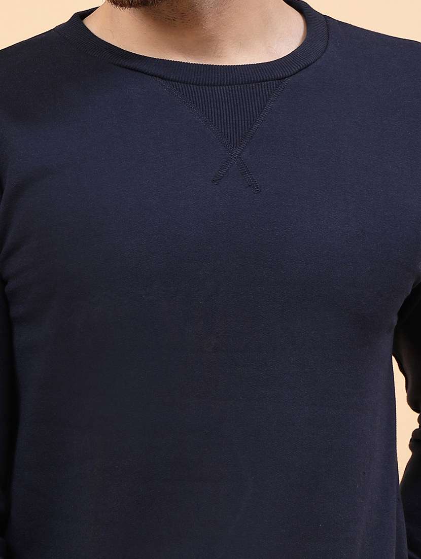 solid navy blue round neck sweatshirt - 21143730 -  Standard Image - 4