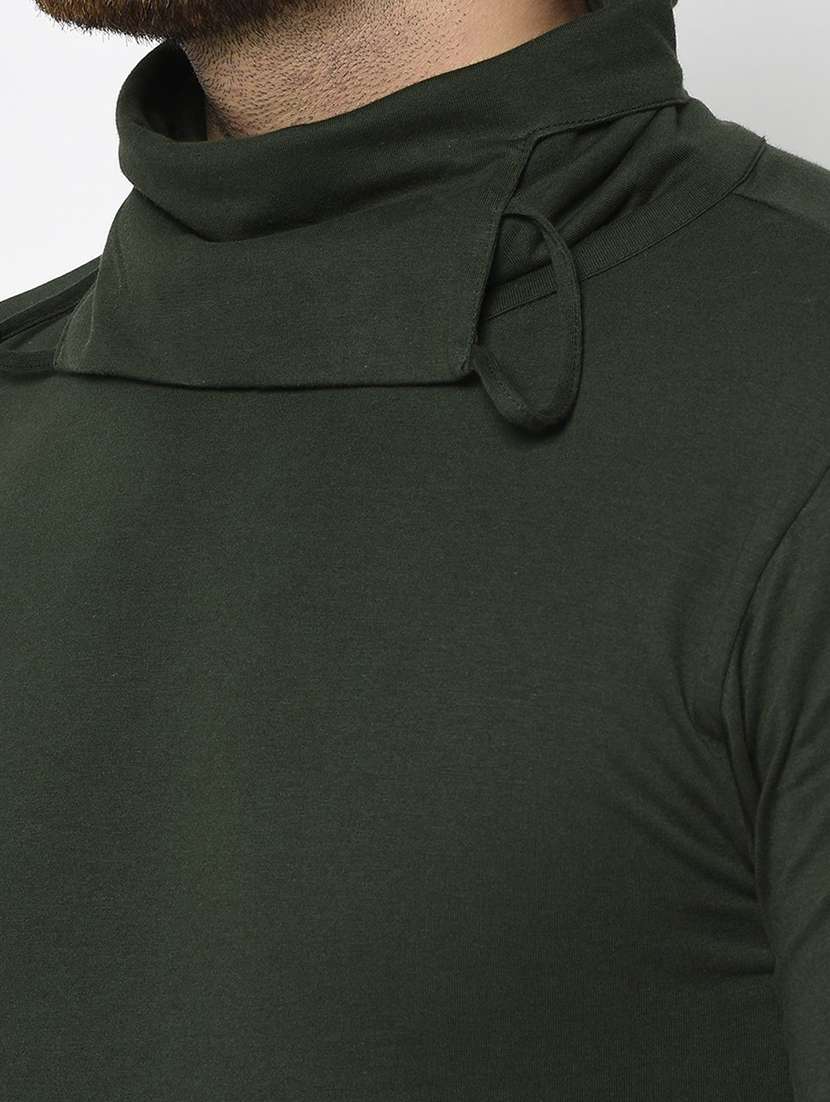 men olive plain t-shirt with attached face mask - 21143752 -  Standard Image - 4