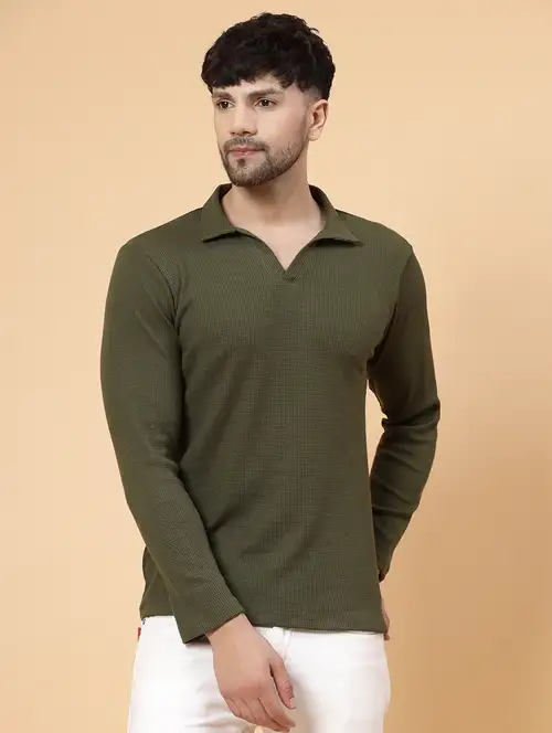 men olive regular fit plain polo t-shirt - 21143774 -  Standard Image - 0