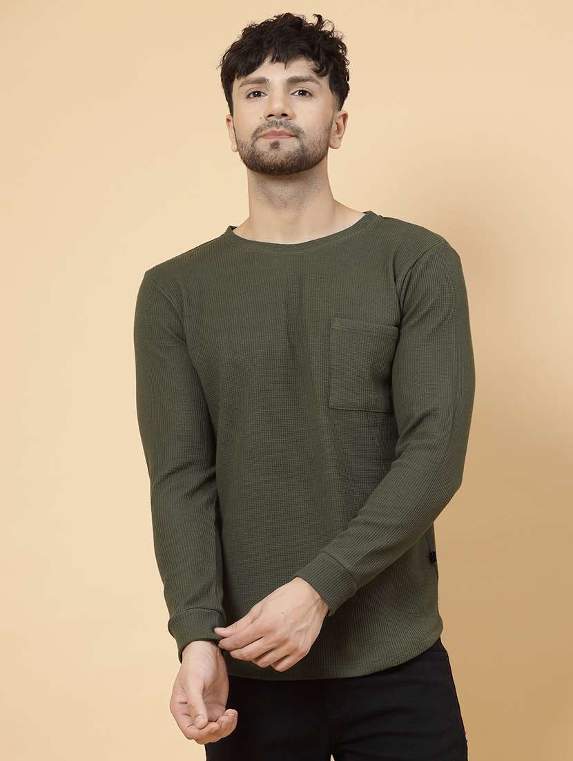 men olive regular fit plain t-shirt