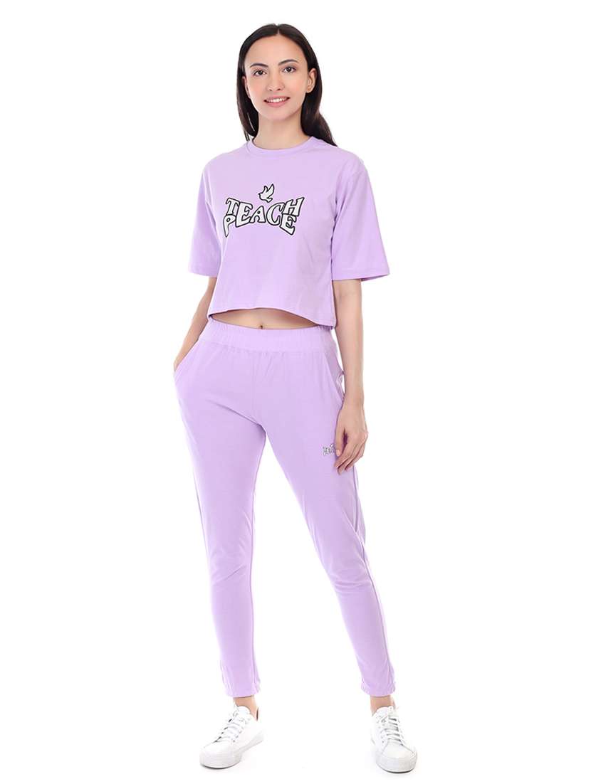 women lavender t-shirt & jogger co-ords