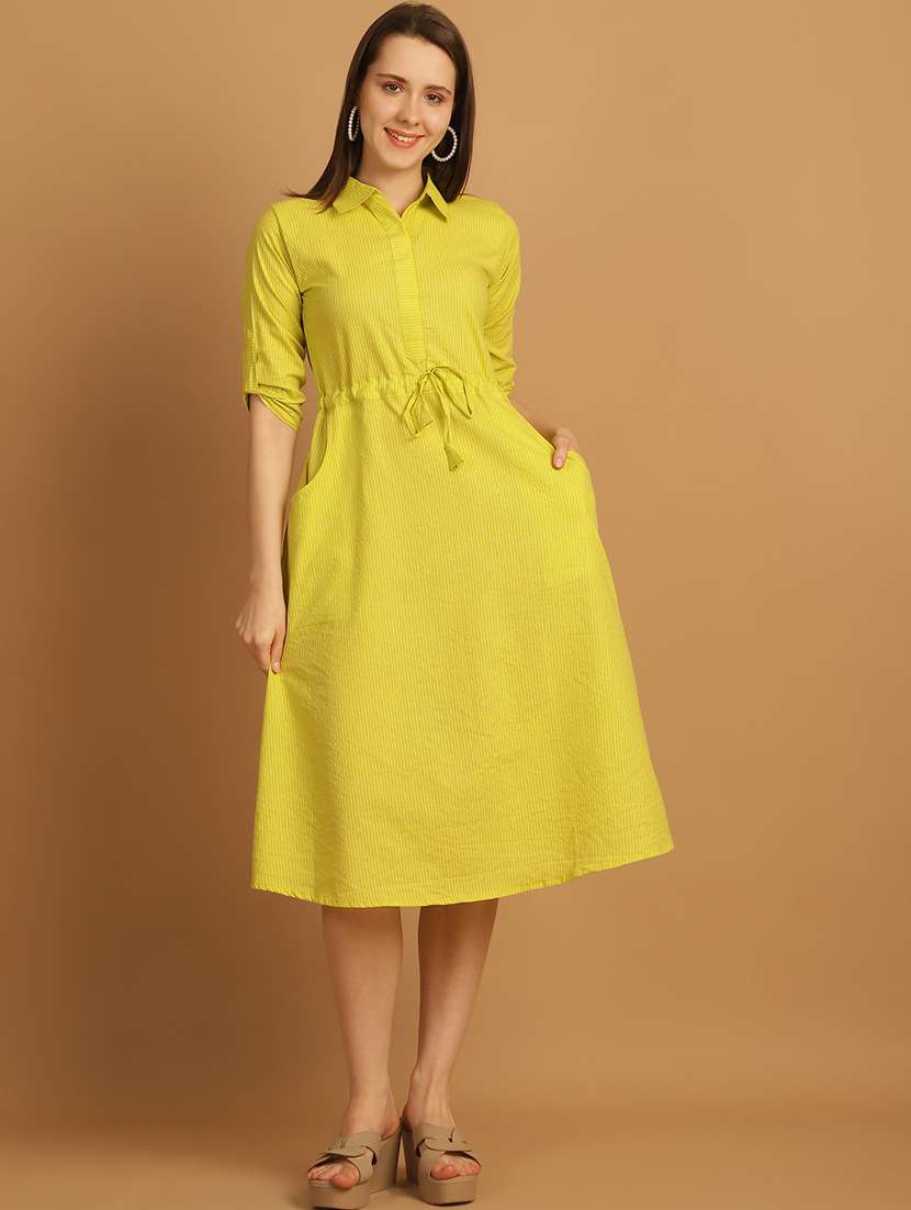 lime yellow striped a-line dress