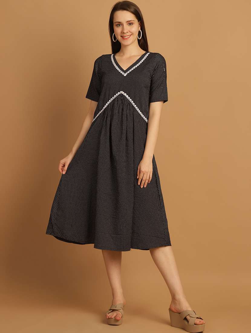 black striped printed a-line dress