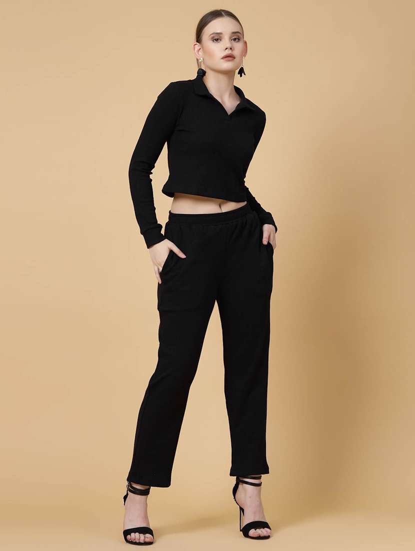 black cotton blend top and trouser co-ord set - 21144009 -  Standard Image - 1
