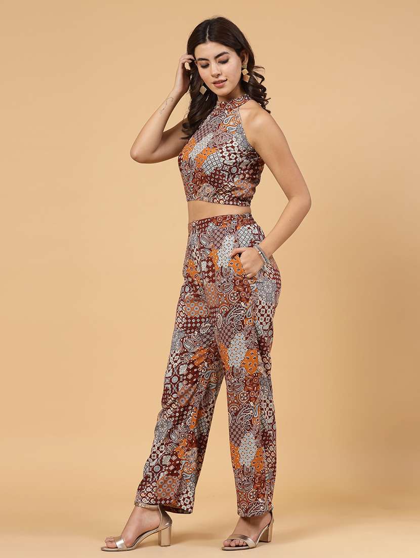 brown rayon top and trouser co-ord set - 21144015 -  Standard Image - 1