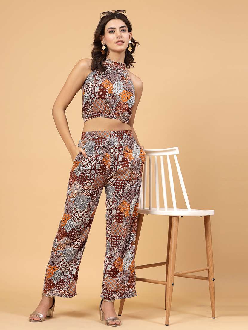 brown rayon top and trouser co-ord set - 21144015 -  Standard Image - 6