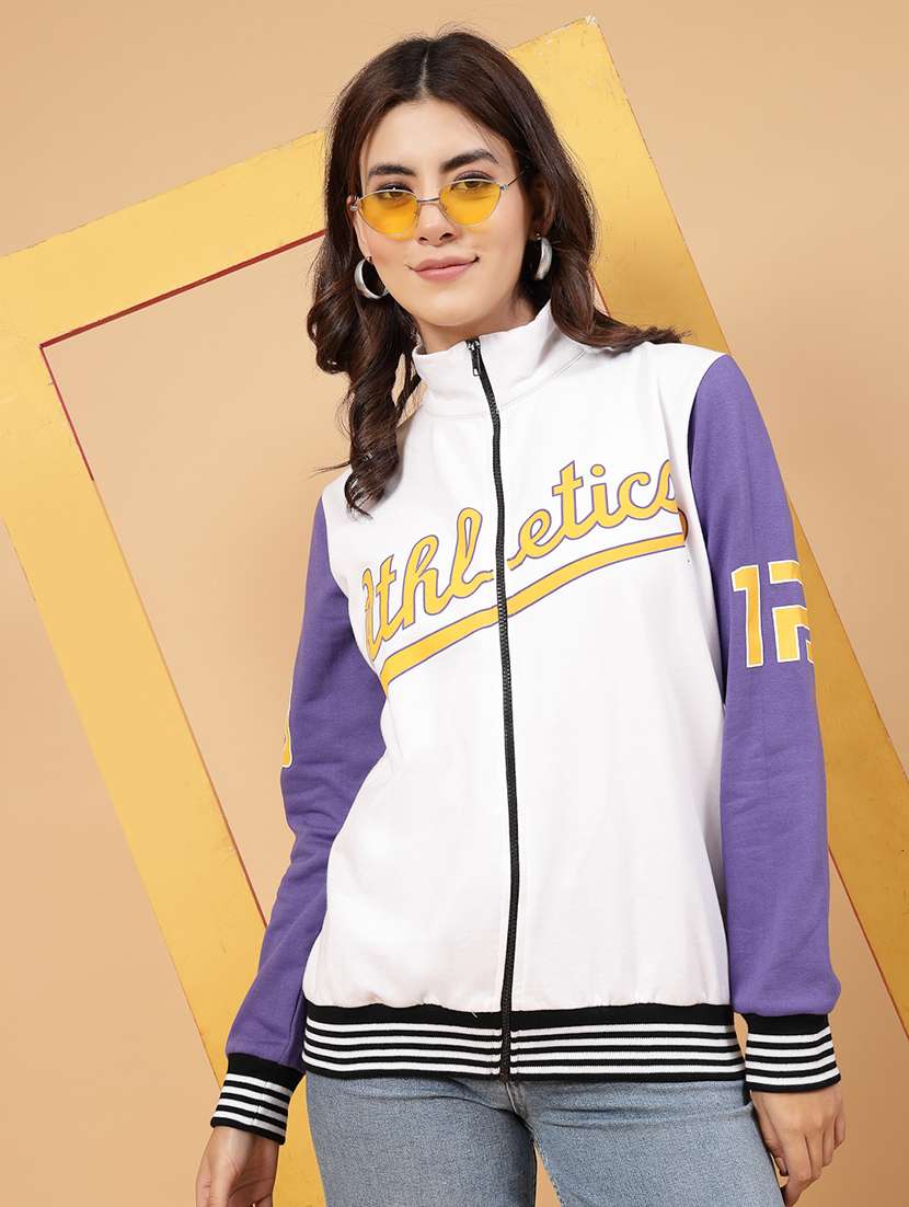 white fleece colourblocked varsity jacket  - 21144434 -  Standard Image - 1
