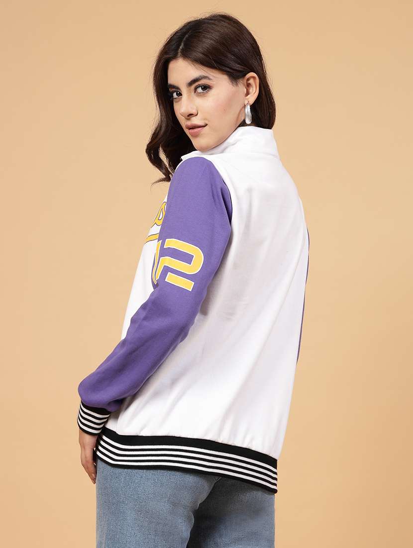white fleece colourblocked varsity jacket  - 21144434 -  Standard Image - 4