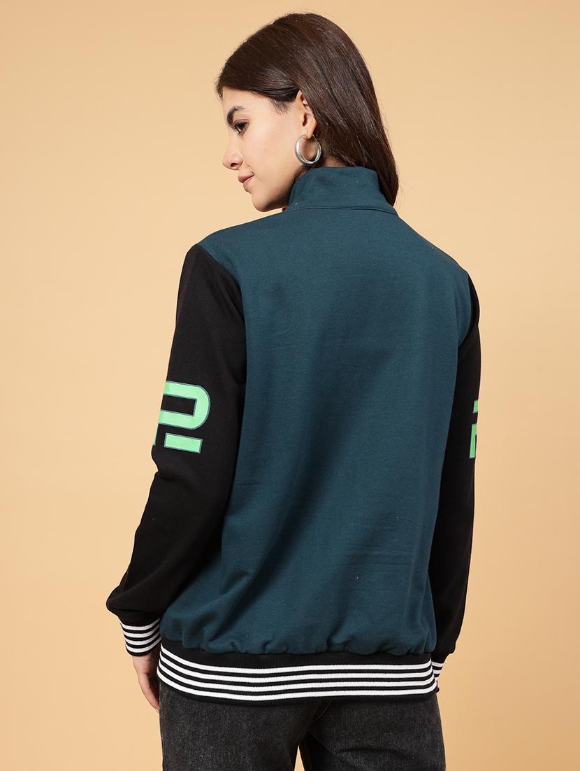 teal fleece colourblocked varsity jacket - 21144435 - Standard Image - 4