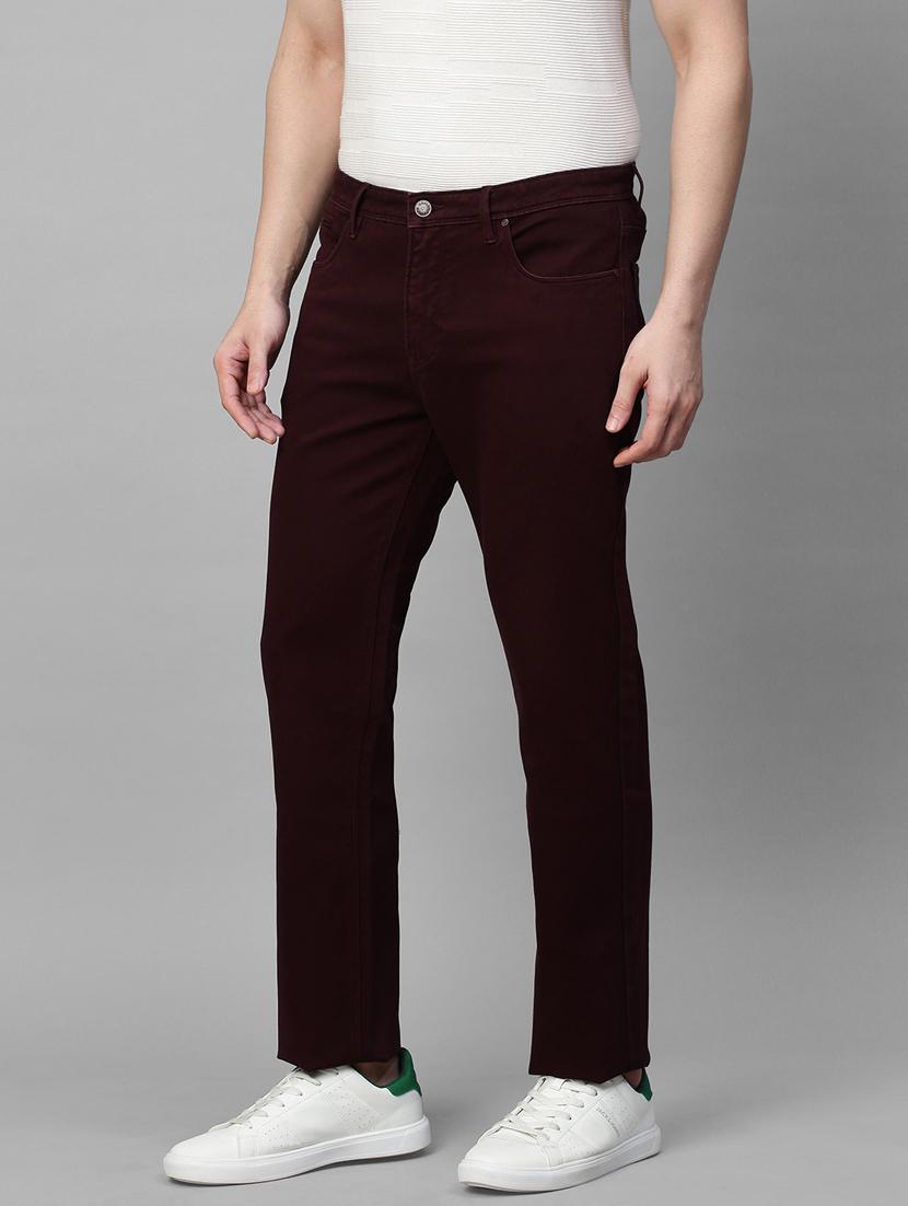 men maroon solids chinos casual trousers - 21144440 - Standard Image - 1