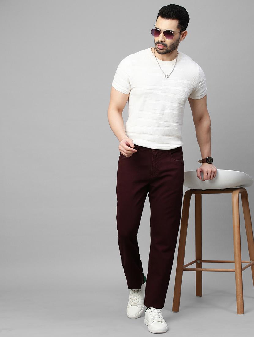 men maroon solids chinos casual trousers - 21144440 - Standard Image - 4