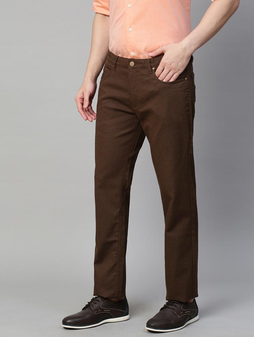 men brown solids chinos casual trousers - 21144448 -  Standard Image - 1