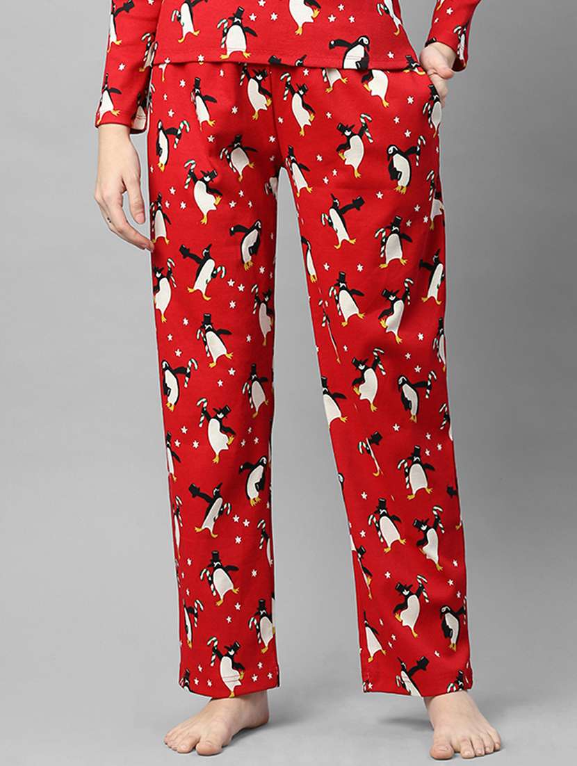 red cotton printed pajama