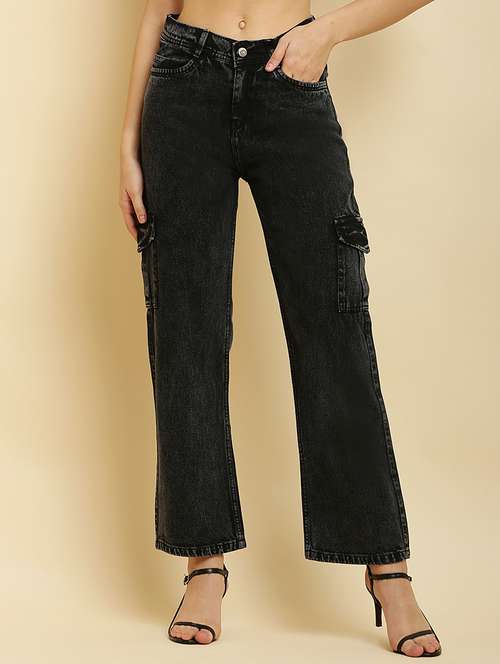 black denim cargos trouser - 21144572 - Standard Image - 0