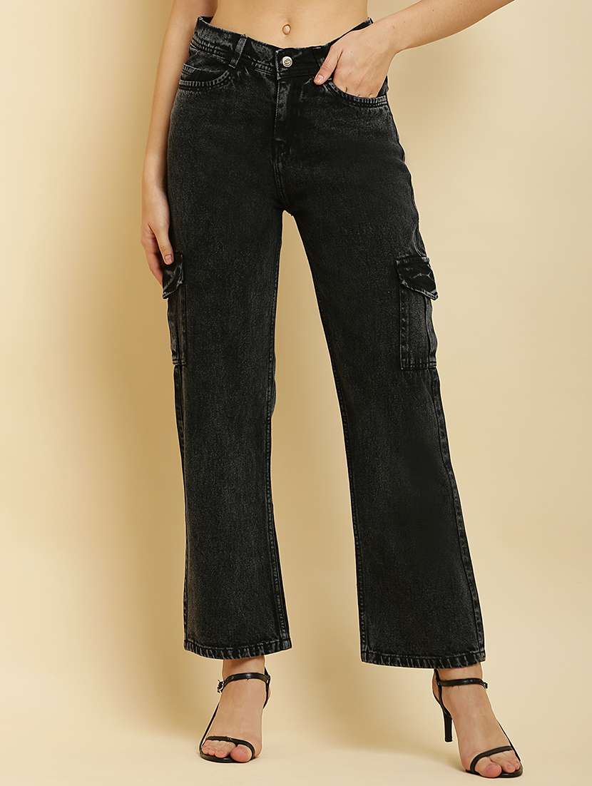 black denim cargos trouser - 21144572 - Zoom Image - 0