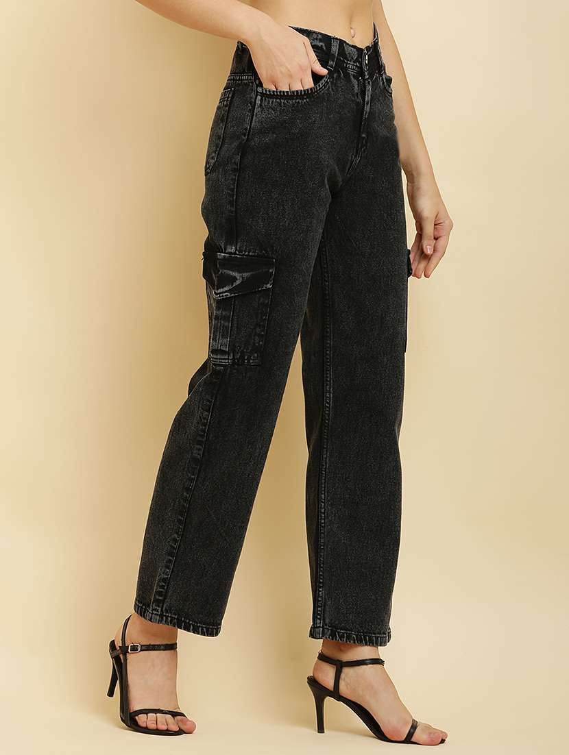 black denim cargos trouser - 21144572 - Standard Image - 1