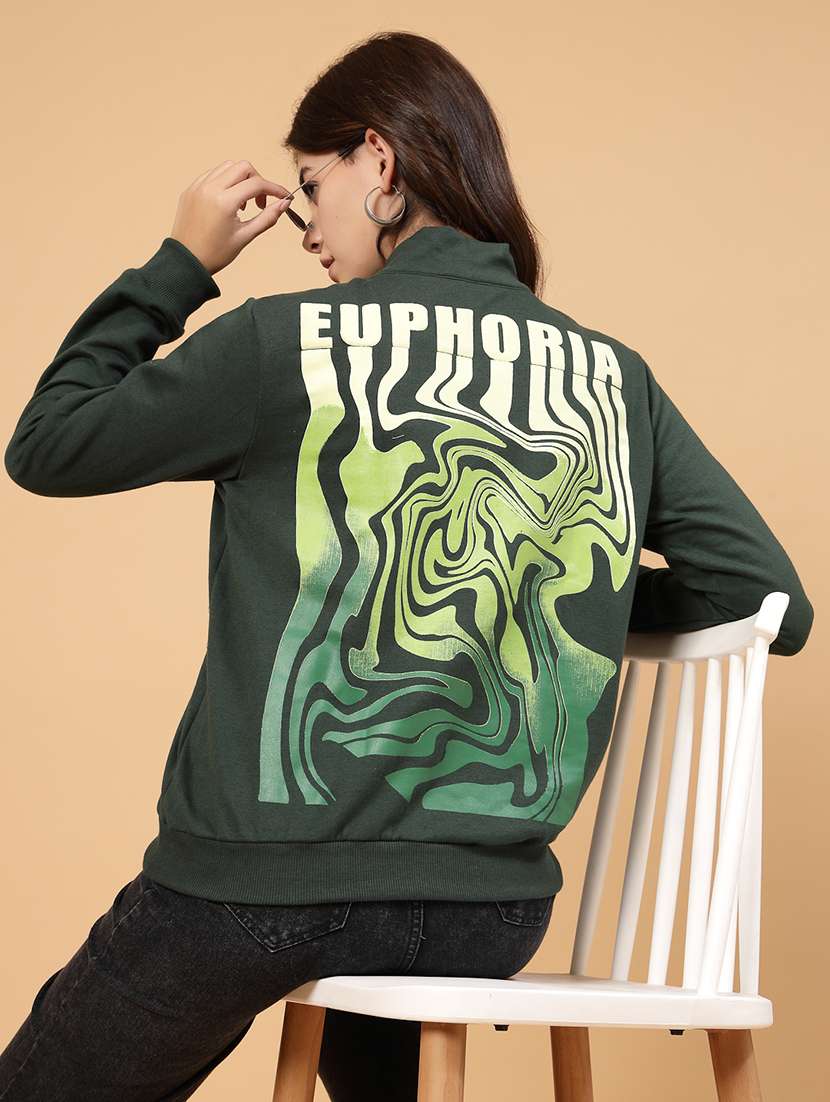 green fleece back print sweatshirt - 21144575 -  Standard Image - 4