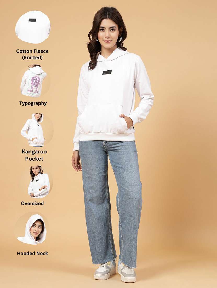 white fleece back print sweatshirt - 21144579 -  Standard Image - 6