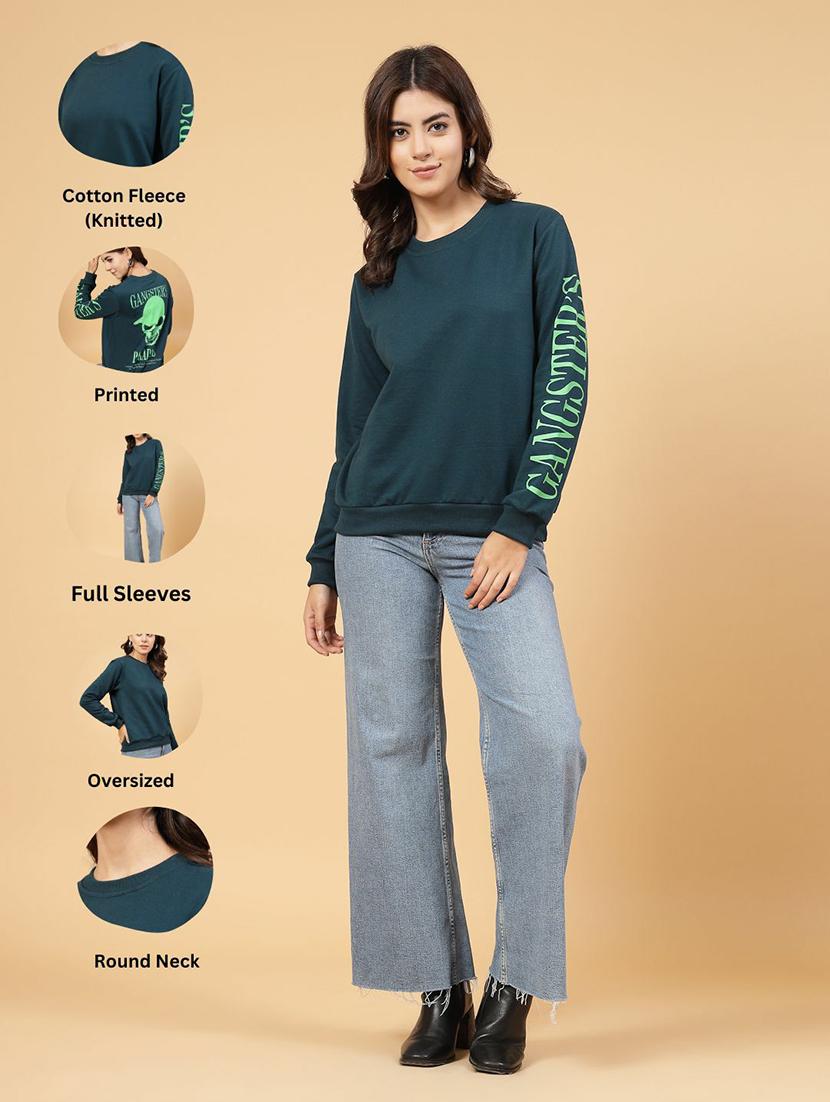 green fleece back print sweatshirt - 21144583 - Standard Image - 1