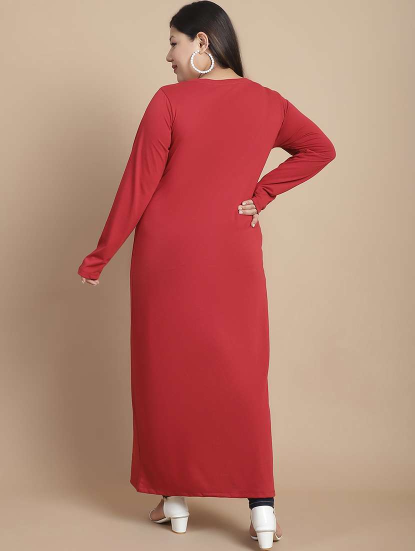 maroon cotton blend high slit tunic - 21144760 - Standard Image - 4