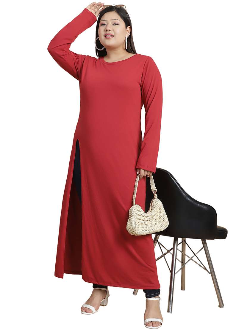 maroon cotton blend high slit tunic - 21144760 - Standard Image - 6
